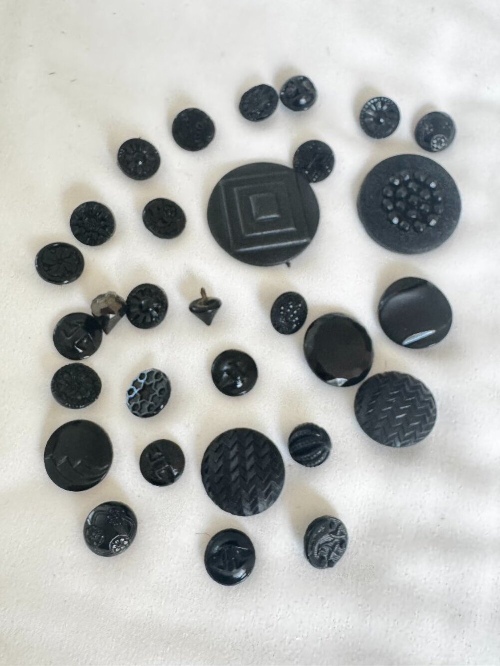 30 pcs Vintage Black Buttons Victorian Variety Sizes, Shapes & Material